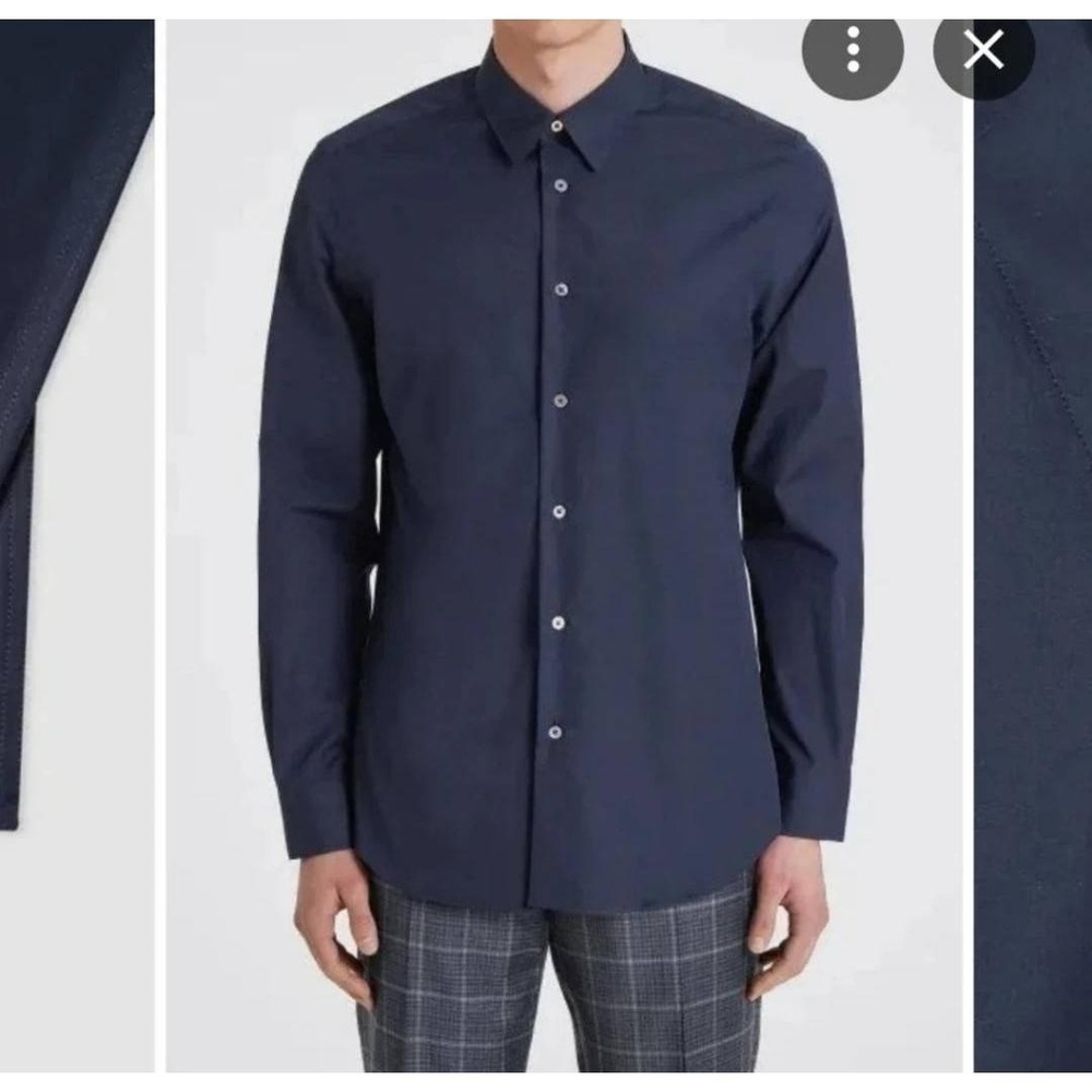 Paul Smith Slim Fit Flannel Long Sleeve Navy Button-Up Shirt Medium